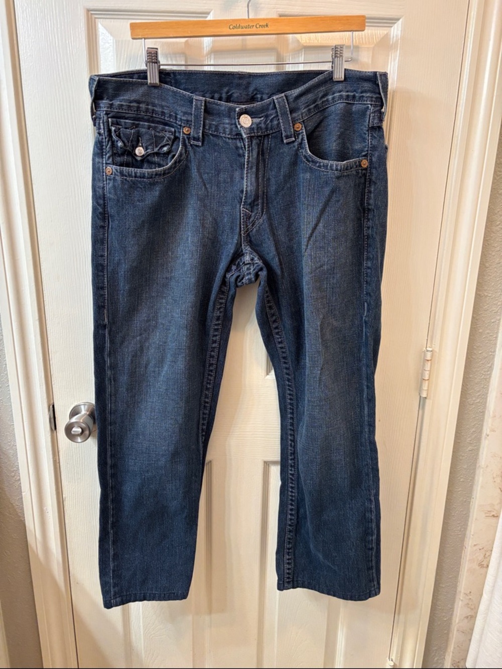 True Religion‎ Ricky Men’sDark Wash Straight Leg Flap Jeans size 34